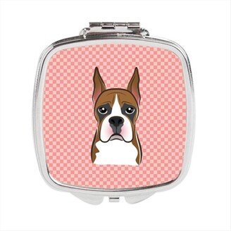 BB1223SCM Checkerboard Pink Boxer Compact Mirror, 2.75 x 3 x .3 In.