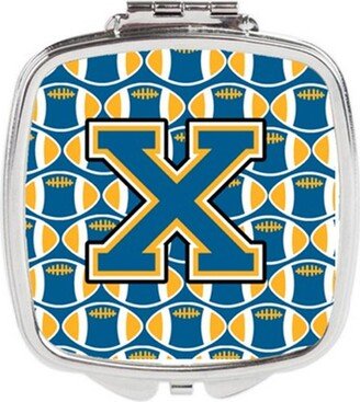 CJ1077-XSCM Letter X Football Blue & Gold Compact Mirror, 3 x 0.3 x 2.75 in.