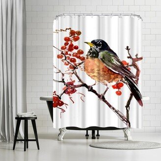 71 x 74 Shower Curtain, Asmerican Robin by Suren Nersisyan