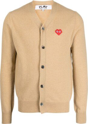 heart-patch V-neck wool cardigan