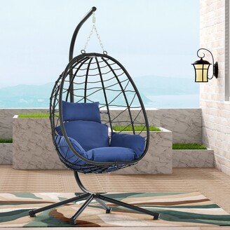 Patio Wicker Hanging Egg Hammock Chair with Stand