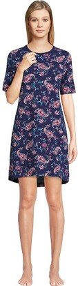 Women's Petite Short Sleeve Above the Knee Knit T-Shirt Nightgown - Medium - Deep Sea Navy Paisley Floral