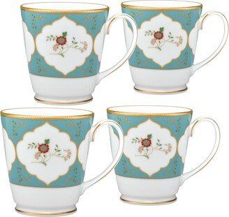 Lodi's Morning 12.5 Oz Mugs, Set of 4 - White, Blue, Gold-Tone