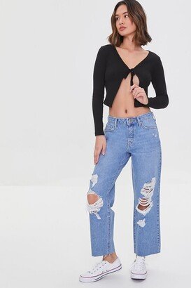 Recycled Cotton Distressed Mid-Rise Baggy Jeans