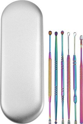 Unique Bargains Stainless Steel Ear Cleansing Tool Set Ear Care Set with Storage Case Multicolor 6 Pcs