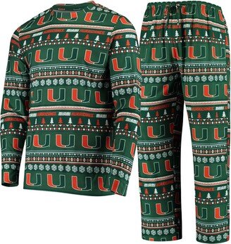 Men's Concepts Sport Green Miami Hurricanes Ugly Sweater Knit Long Sleeve Top and Pant Set