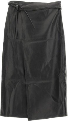 Wrap Leather Midi Skirt