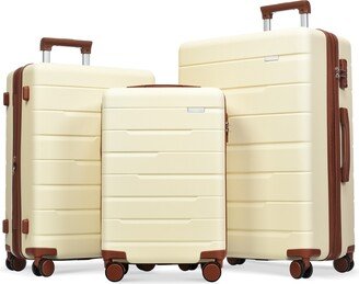 EDWINRAY 3 Piece Luggage Sets Hard Case Expandable Checked Luggage Suitcase Set, Beige