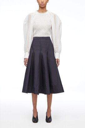 Pleated Godet Midi Skirt in BLACK