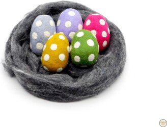 Felt Easter Eggs| Dot Design Wool Eggs | Patterned Hand Felted Decorative Set Of 5