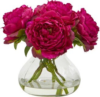 Peony Artificial Arrangement in Glass Vase