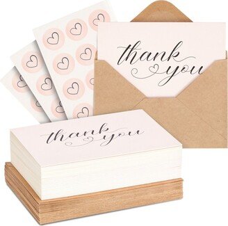 Pipilo Press 36 Pack Simple Thank You Cards with Envelopes, Pink Heart Stickers for Wedding, Bridal Shower, Baby Shower, 4 x 6 In