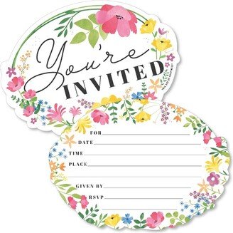 Big Dot of Happiness Wildflowers - Shaped Fill-In Invitations - Boho Floral Party Invitation Cards with Envelopes - Set of 12