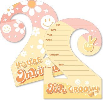 Big Dot of Happiness Two Groovy - Shaped Fill-In Invitations - Boho Hippie Second Birthday Party Invitation Cards with Envelopes - Set of 12