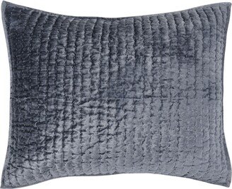 Bili 20 x 26 Hand Stitched Standard Pillow Sham, Quilted, Blue Rayon Velvet