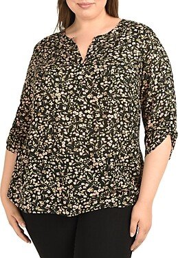 Printed Tab-Sleeve Blouse