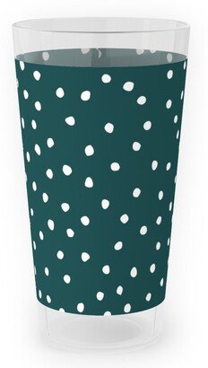 Outdoor Pint Glasses: Dots - White On Emerald Outdoor Pint Glass, Green