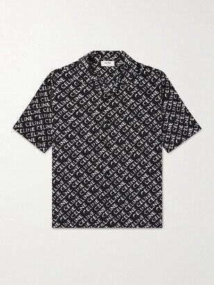 Convertible-Collar Logo-Print Silk Shirt