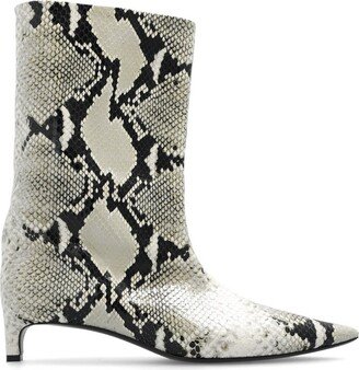 Snake-Printed Low Heel Ankle Boots