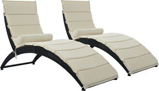 Manufacturer Black Wicker Sun Lounger, PE Rattan Foldable Chaise Lounger with Removable Beige Cushion and Bolster Pillow