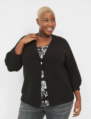 3/4-Sleeve Rhinestone Button Cardigan