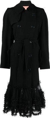 Fancy ruffle-hem trench coat