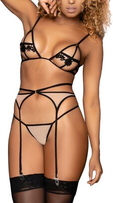 Strappy Bralette, Thong & Garter Belt Set