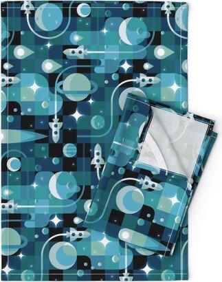 Moon Tea Towels | Set Of 2 - Third To The Right By Analinea Rocket Rocketship Space Galaxy Linen Cotton Spoonflower