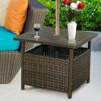 Brown Rattan Wicker Steel Side Table Outdoor Furniture Deck - 22.0x22.0x18.5