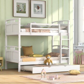 TOSWIN Sturdy Twin Bunk Bed with Trundle and Ladder