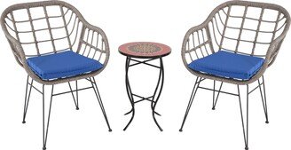 W Unlimited Faux Rattan Basket Chair set with Mosiac accent table - N/A