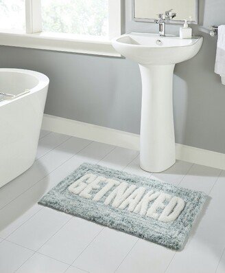 Kate Aurora Dorm Basics “Get Naked Aqua Blue Typography Soft Tufted Oversized Bath Rug - 20” x 32”