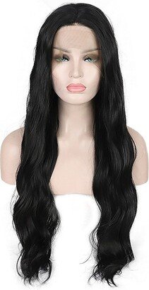 Unique Bargains Long Body Wave Lace Front Wigs for Women with Wig Cap 24 Black 1PC