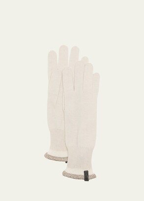 Cashmere Ribbed Gloves with Monili Trim