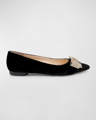 DEE OCLEPPO Pretty Velvet Crystal Bow Ballerina Flats