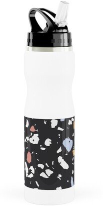 Photo Water Bottles: Terrazzo Print - Dark Stainless Steel Water Bottle With Straw, 25Oz, With Straw, Black