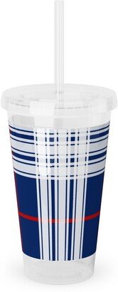 Travel Mugs: Myrtle Beach Tartan - Multi Acrylic Tumbler With Straw, 16Oz, Blue