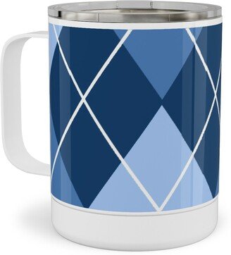 Travel Mugs: Classic Argyle Plaid In Blues Stainless Steel Mug, 10Oz, Blue