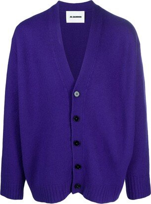 V-neck brushed wool cardigan