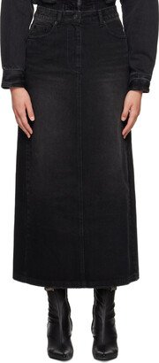 Black Faded Denim Maxi Skirt