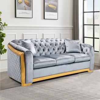 GREATPLANINC 84 Inch Luxury Italian Velvet Sofa Set, High End European Design 3 Seat Tufted Couch with Gold Stainless, for Living Room