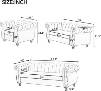 Sunmory Modern Three-piece Sofa Set with Solid Wood Legs