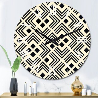 Designart 'Black And Yellow Geometric Labyrinth' Patterned wall clock