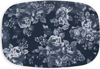 Serving Platters: Navy Floral Serving Platter, Blue