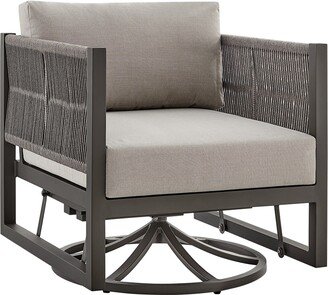 Remy 31 Inch Patio Swivel Lounge Chair, Brown Aluminum Frame and Cushions