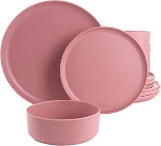 Home Canyon Crest 12 Piece Round Melamine Dinnerware Set in Pink