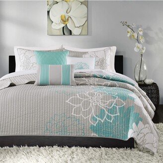 Gracie Mills Lola 6 Piece Quilted Coverlet Set, Aqua - Full/Queen