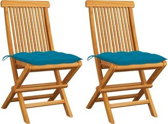 Patio Chairs with Light Blue Cushions 2 pcs Solid Teak Wood - 18.5 x 23.6 x 35