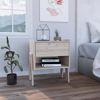 GREATPLANINC Stylish Study Desk Simple Nightstand Drawer with Open Storage Living Room Cabinet Balcony Plant Shelf Dining Table, Grey