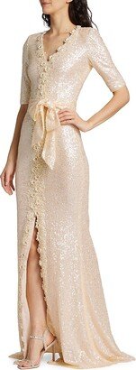 Belted Sequin & Floral Gown